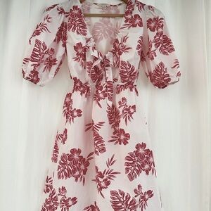 Hawaii Aloha Mini Sundress XS Summer
cotton 
Flower 
Red White Hibiscus 
Patter
